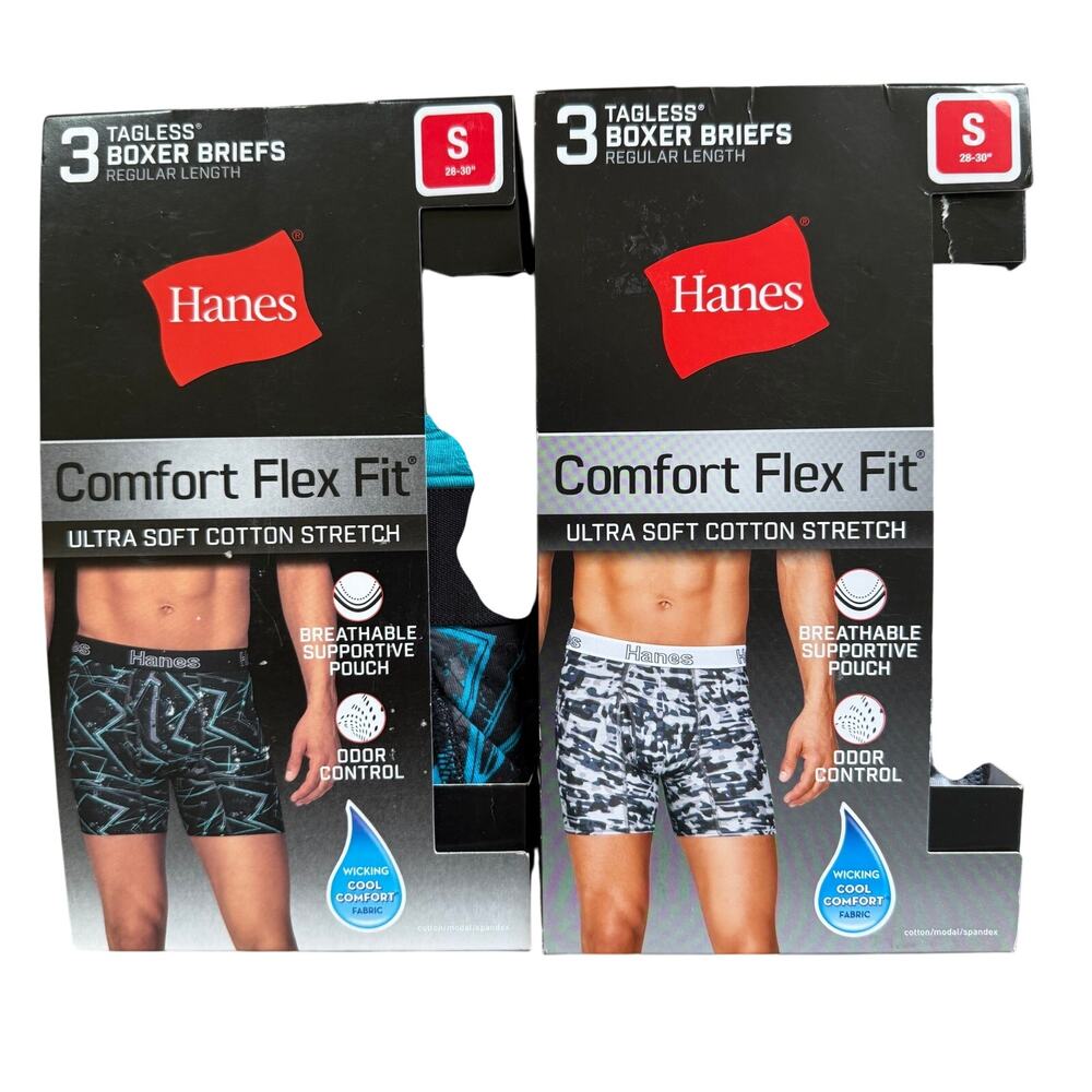 NWT Hanes Comfort Flex Men Fit Cotton Boxer Briefs SZ S Lot of 2 Packs 6 Pair